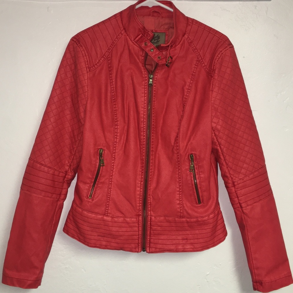 Red Faux Leather Jacket Cat Walk Studio LA